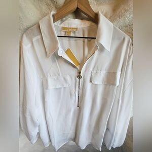 Michael Kors Size L 3/4 Sleeve Blouse Colo White Size 2X